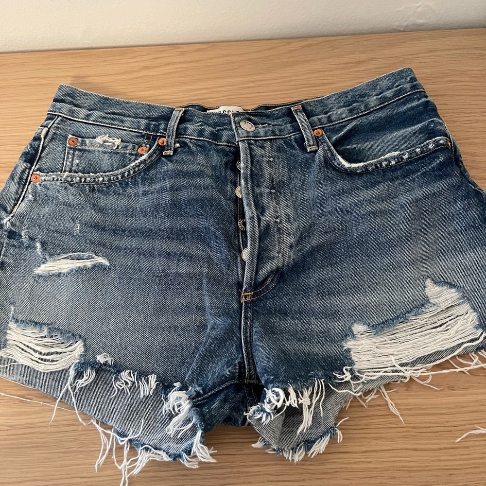 Agolde Blue Distressed Jean Shorts
